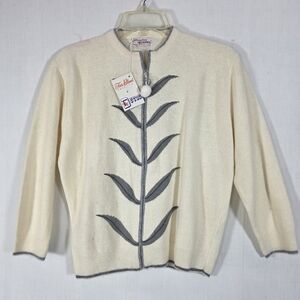 VNTG 60s NWT Devon Fur Blend Zip Cardigan Cream Gray READ